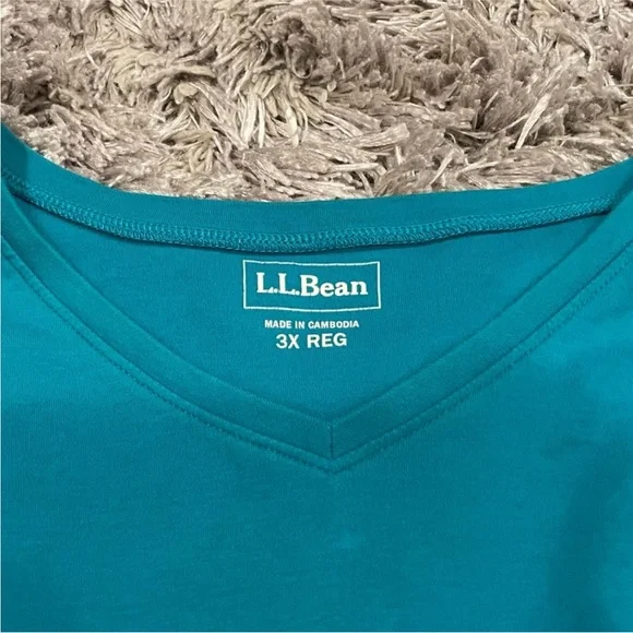 LL Bean Vneck Blue 3/4 Sleeve Shirt 3X - Picture 4 of 8